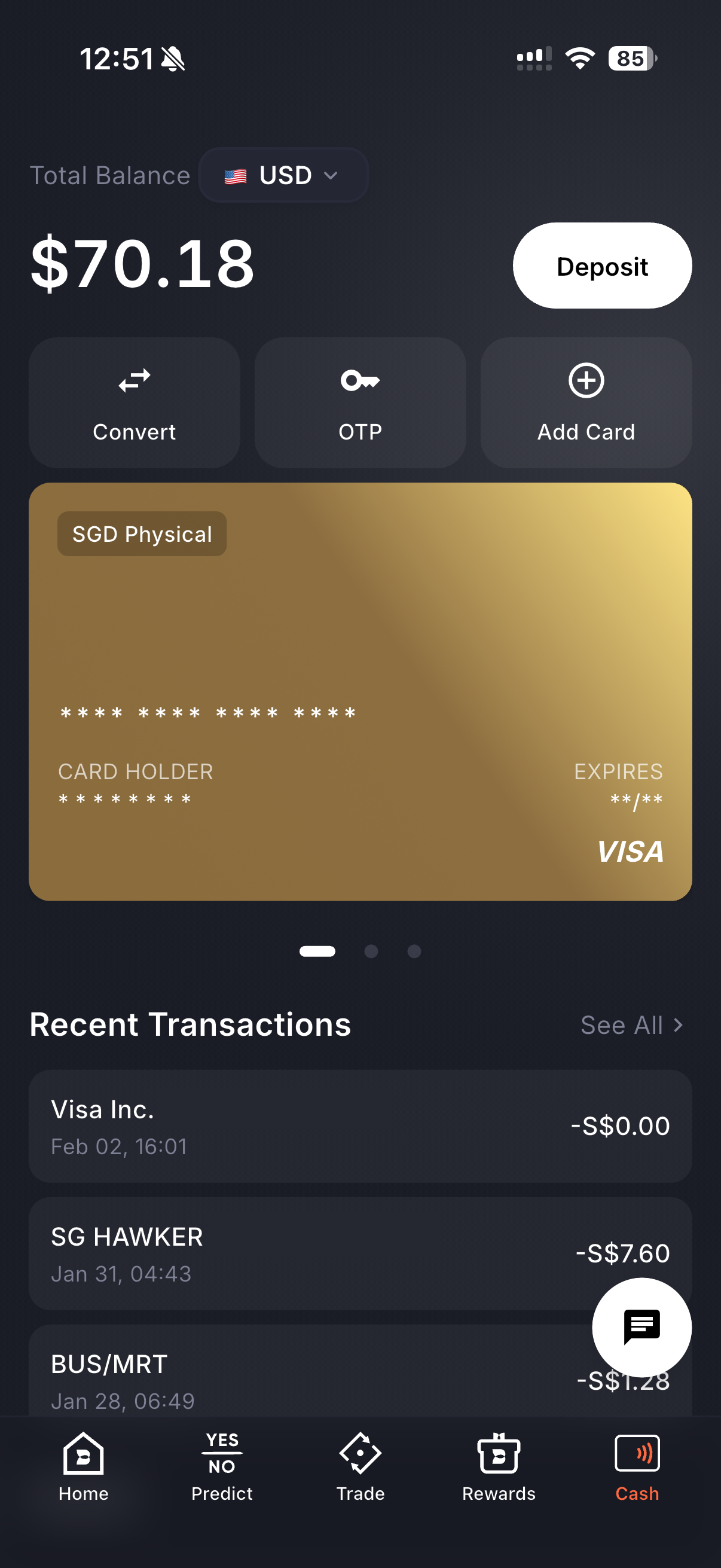 Card home screen