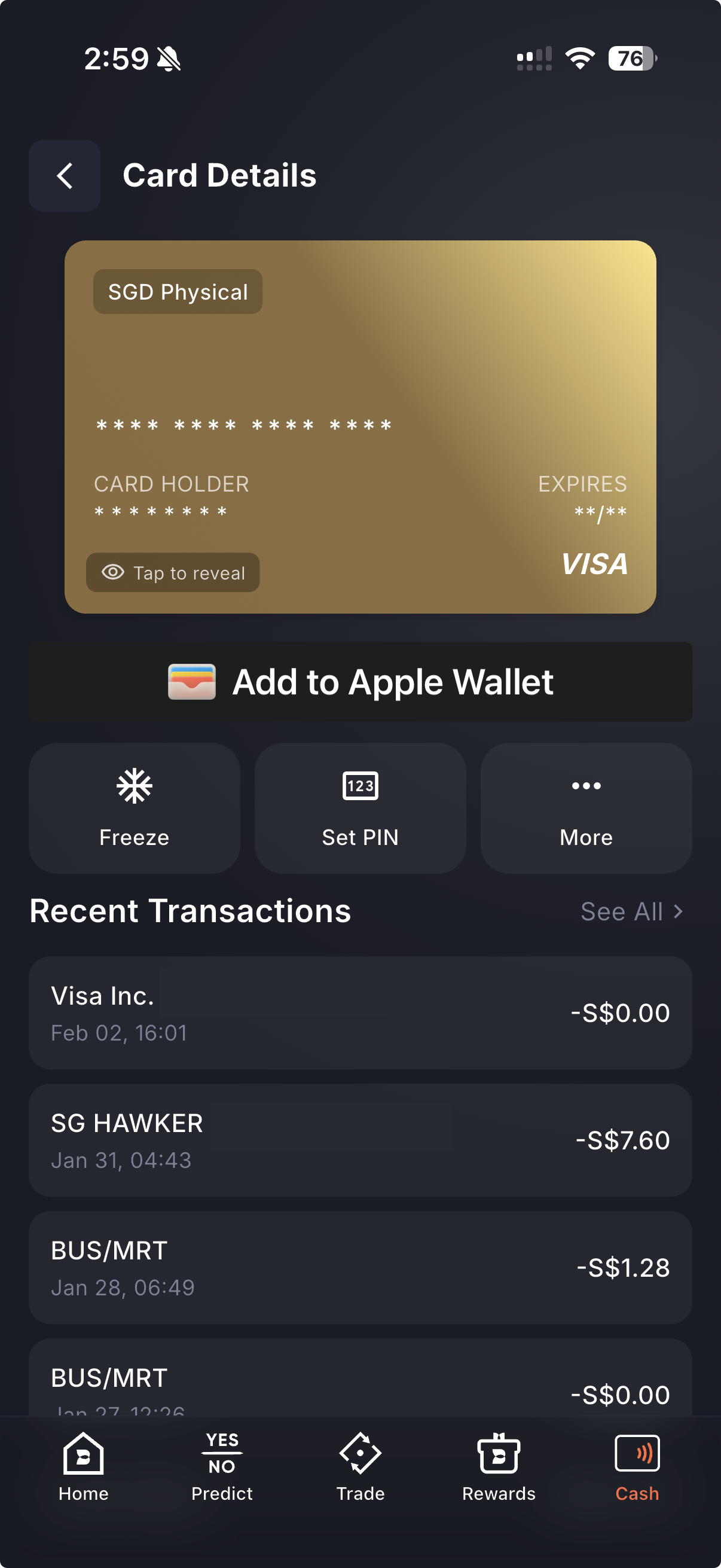 Card management options